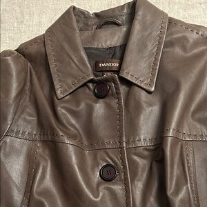 DANIER Chocolate Brown Leather Coat - Long